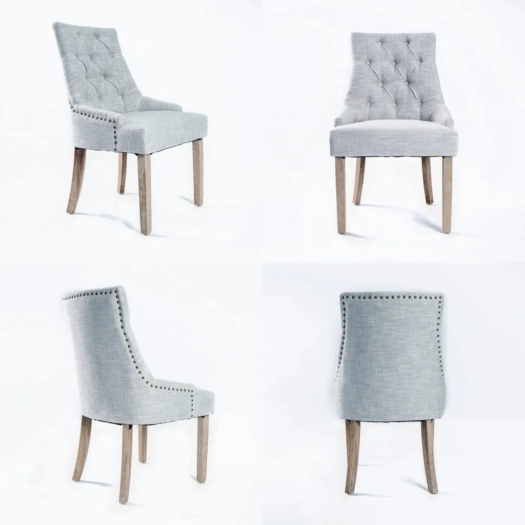 Dining Chair Set of 2 Grey French Provincial Amour Oak Leg
