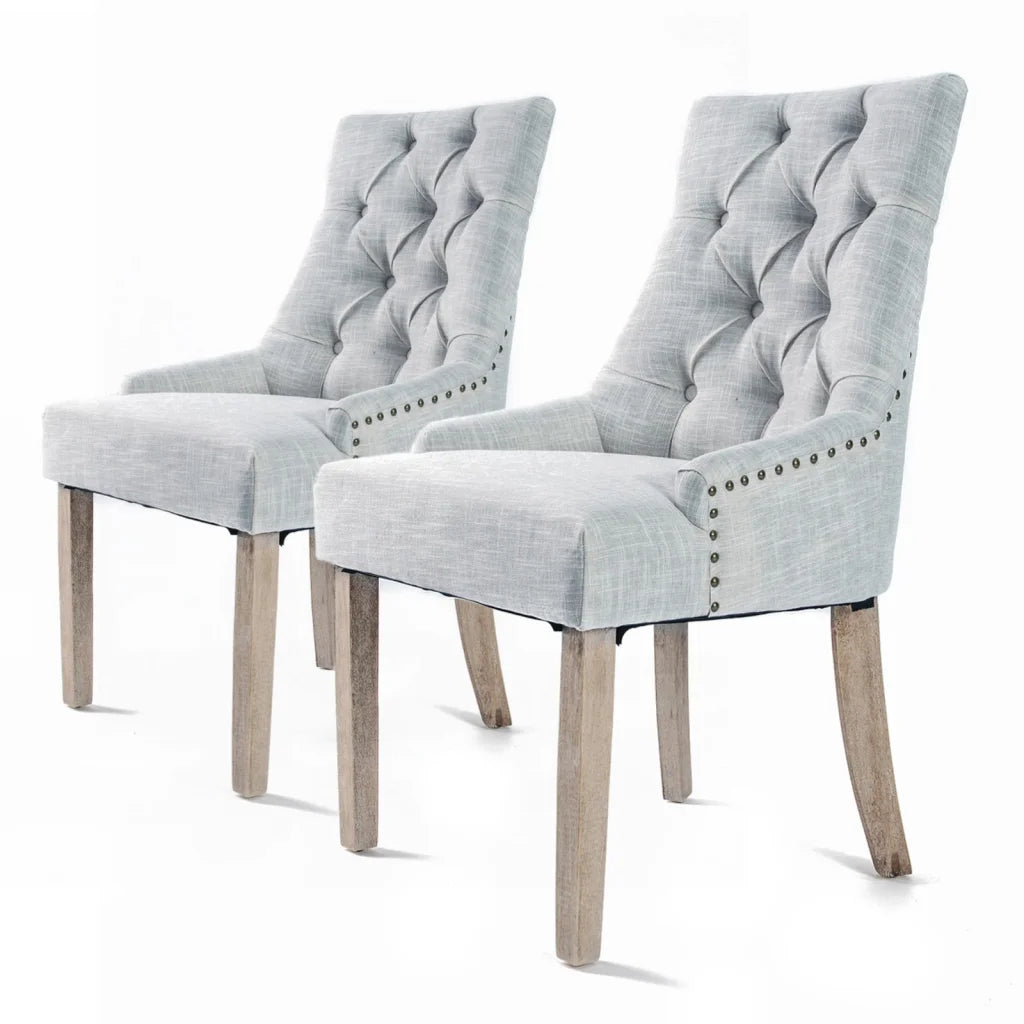 Grey dining chair set with chair legs and seat detailing