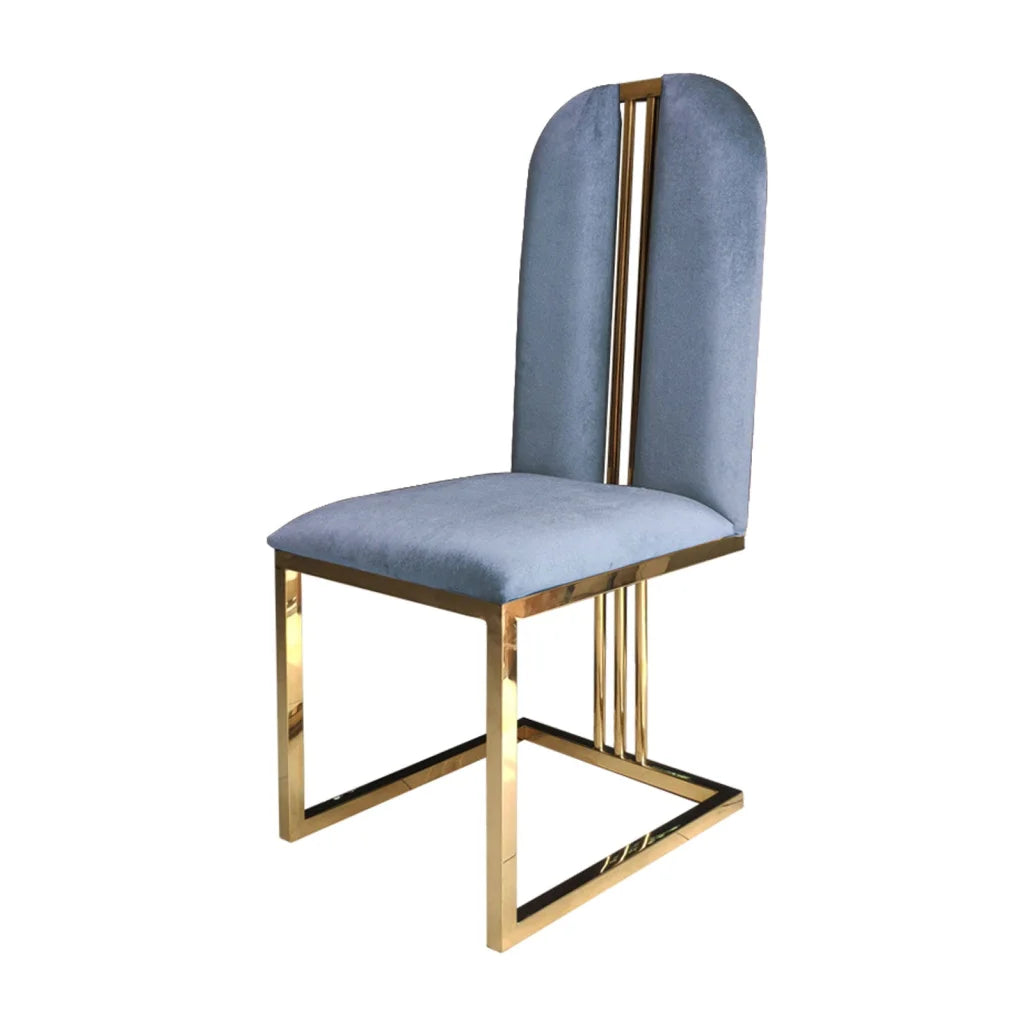 Dining Chair Set of 2 - Stainless Gold Frame & Blue Fabric