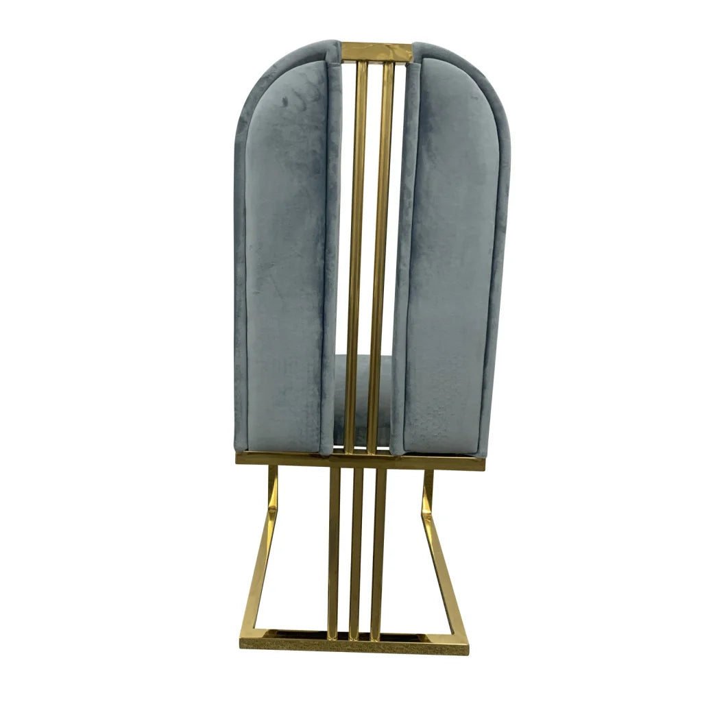 Dining Chair Set of 2 - Stainless Gold Frame & Blue Fabric