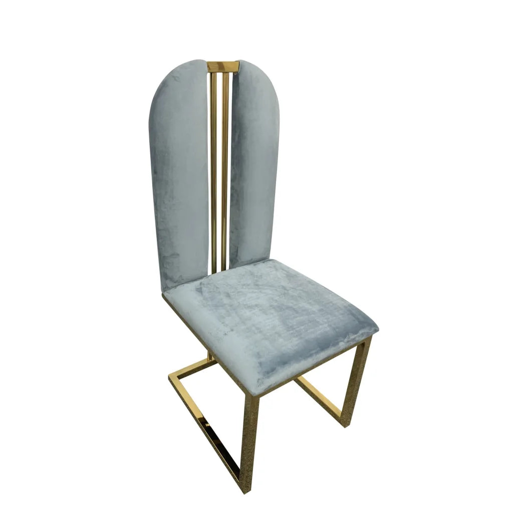 Dining Chair Set of 2 - Stainless Gold Frame & Blue Fabric