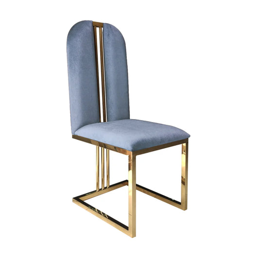 Dining Chair Set of 2 - Stainless Gold Frame & Blue Fabric