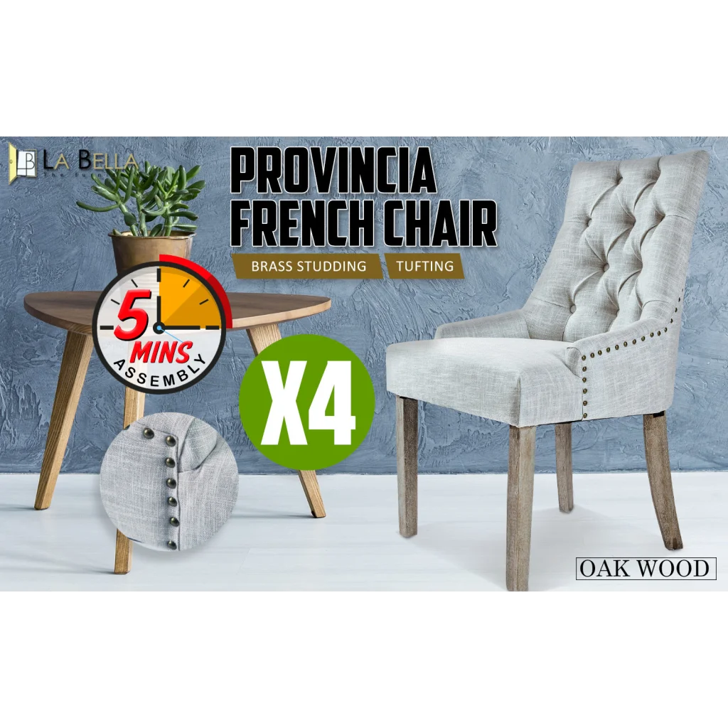 Dining Chair Set of 4 Grey French Provincial Amour Oak Leg