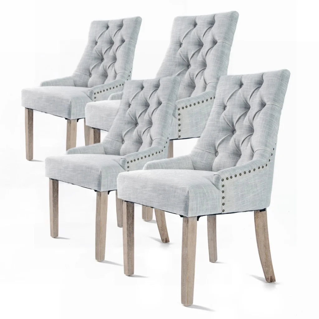 Dining Chair Set of 4 Grey French Provincial Amour Oak Leg