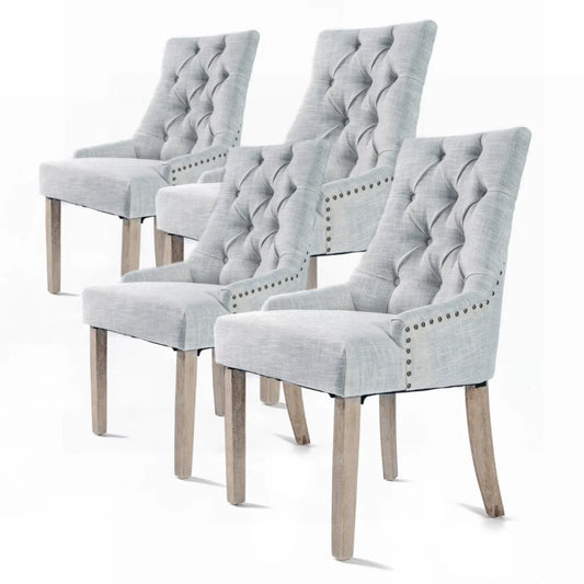 Dining Chair Set of 4 Grey French Provincial Amour Oak Leg