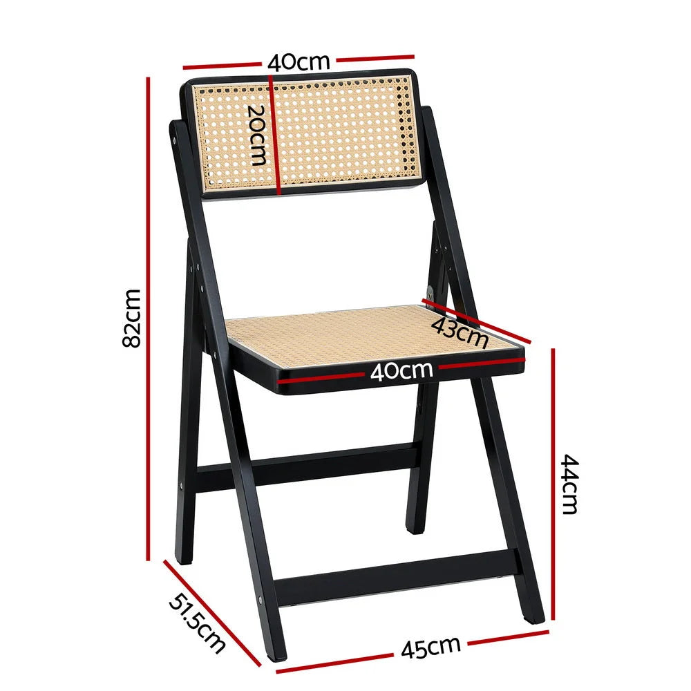 Dining Chair Wooden Rattan Foldable - Black - Furniture