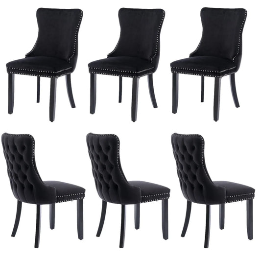 Dining Chairs 6x Velvet Upholstered Tufted Studs Trim Solid