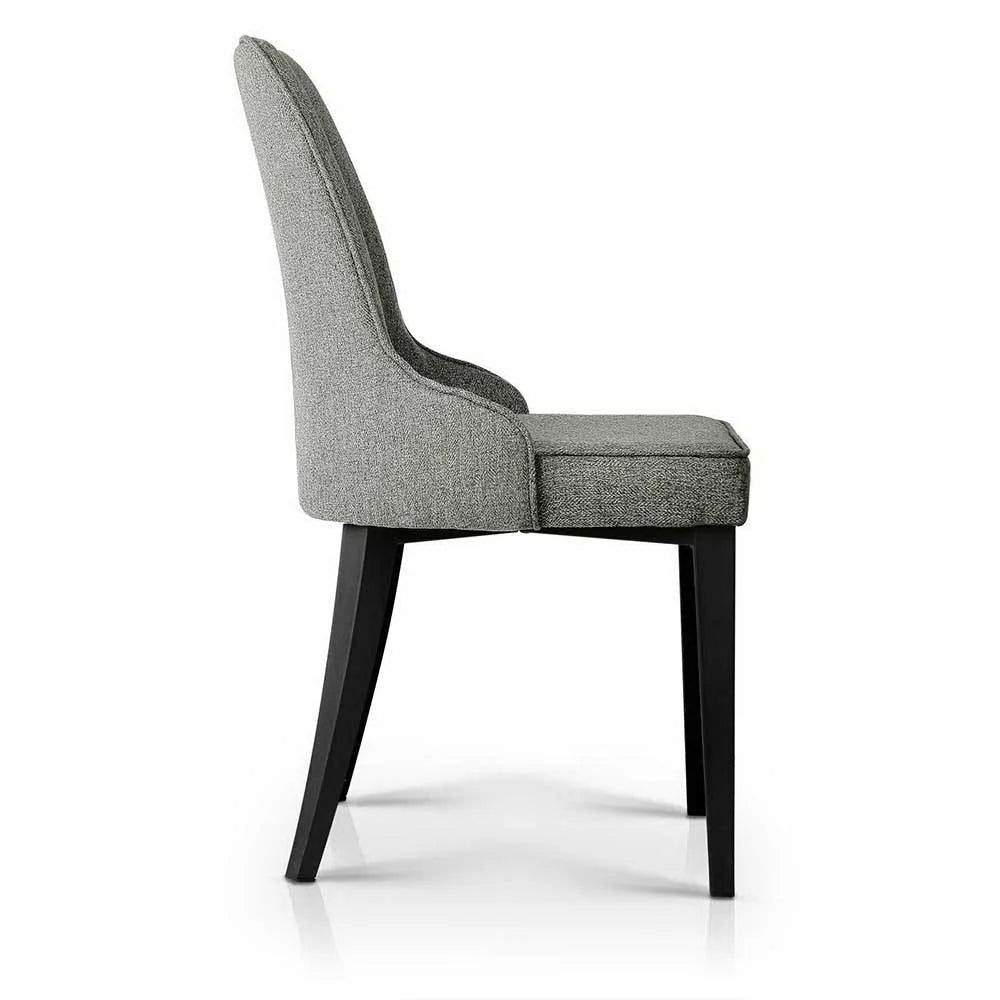 Grey fabric dining chairs set with visible material texture