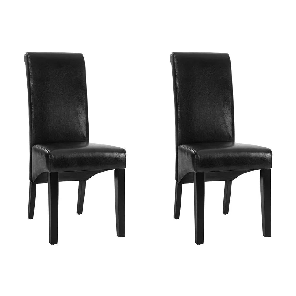 Dining Chairs Set of 2 Leather Parsons - Black - Furniture