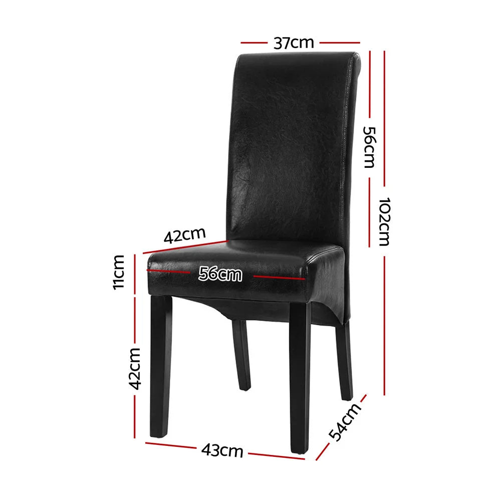 Dining Chairs Set of 2 Leather Parsons - Black - Furniture