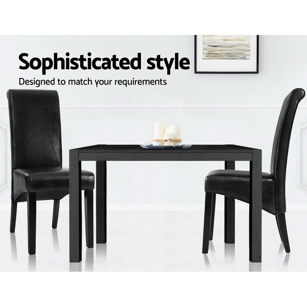Dining Chairs Set of 2 Leather Parsons - Black - Furniture