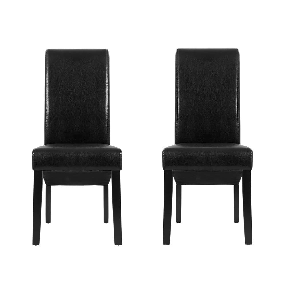 Dining Chairs Set of 2 Leather Parsons - Black - Furniture