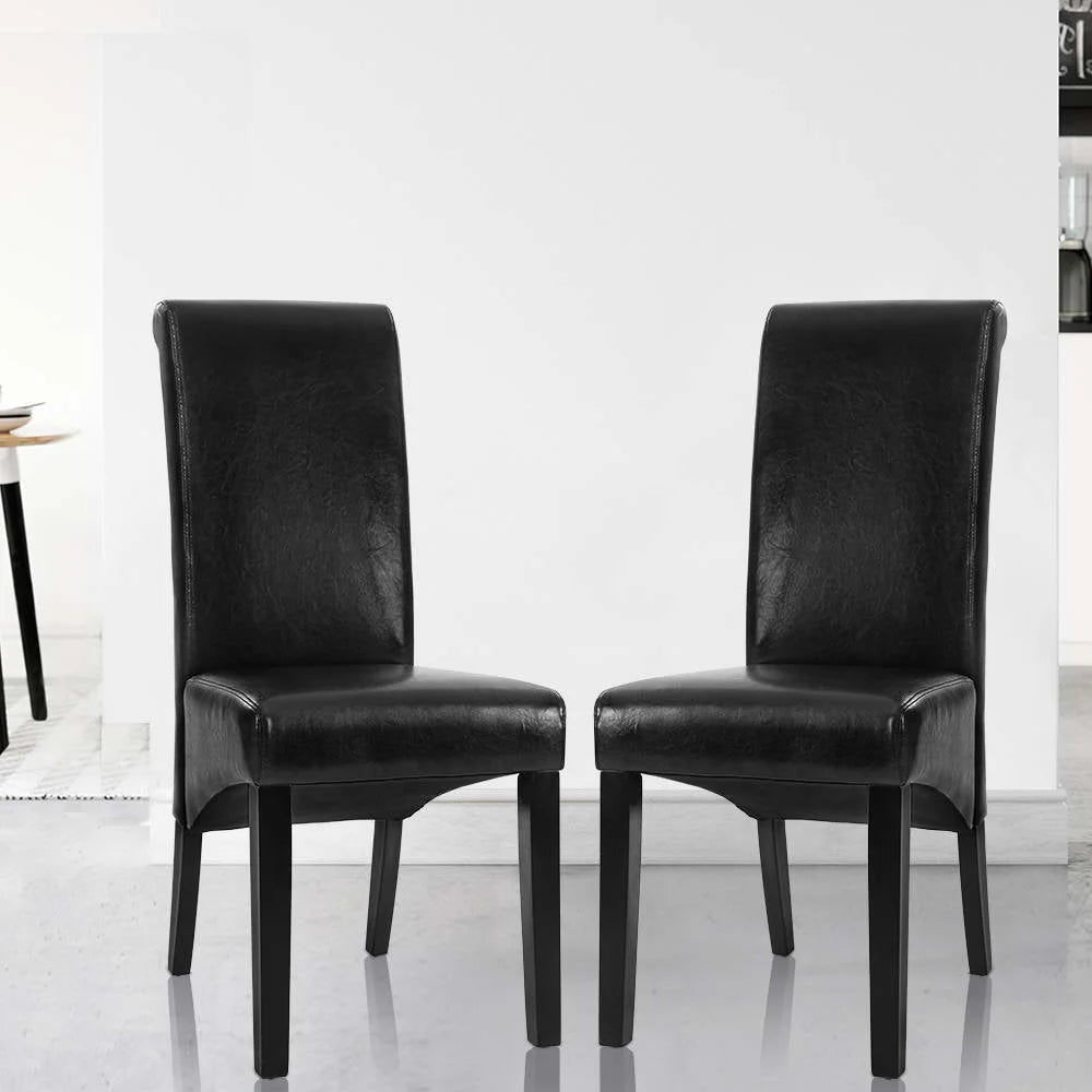 Dining Chairs Set of 2 Leather Parsons - Black - Furniture