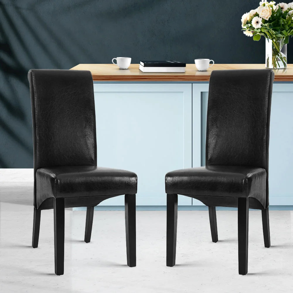 Dining Chairs Set of 2 Leather Parsons - Black - Furniture