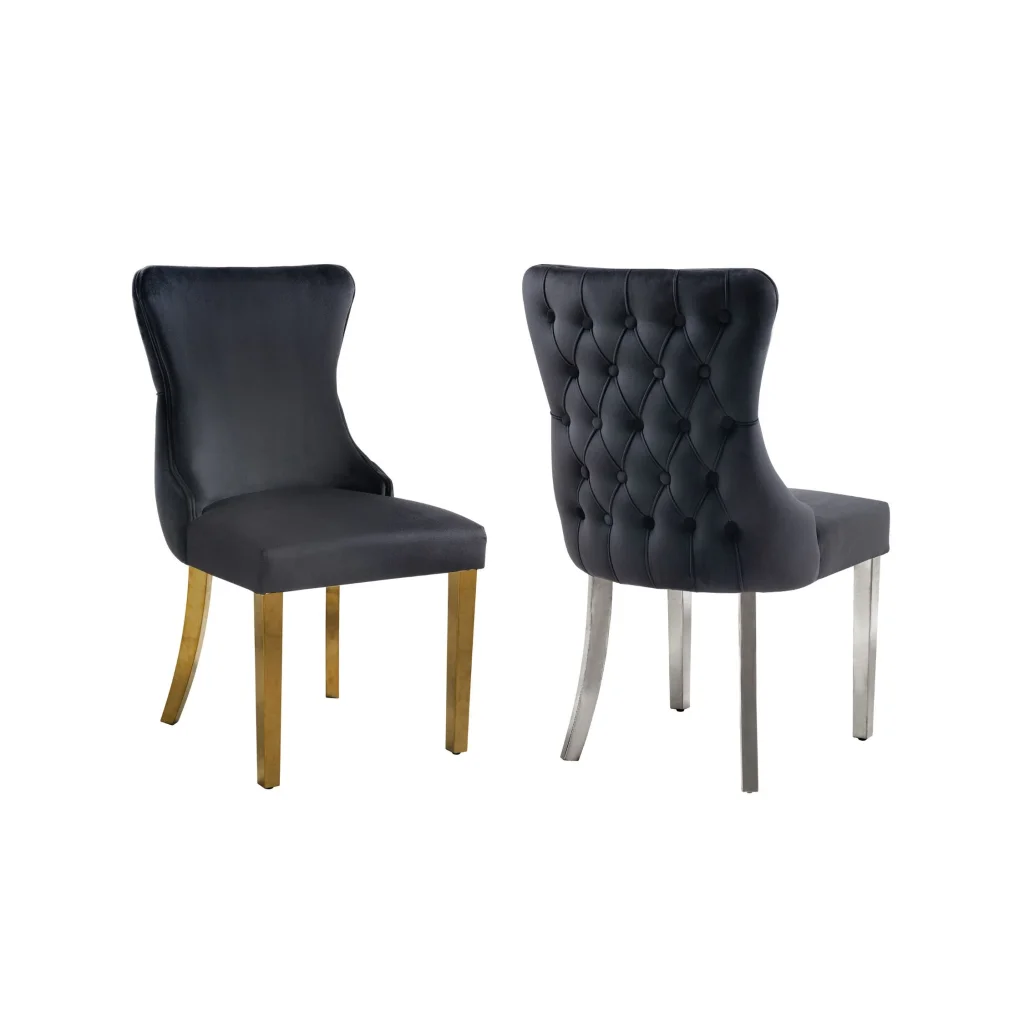 Dining Chairs Set of 2 Paris Black Velvet & Gold Polished