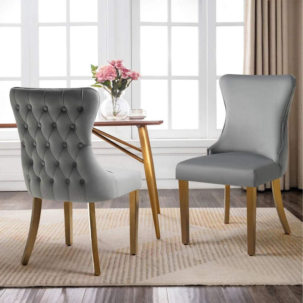 Dining Chairs Set of 2 - Paris Dark Grey Velvet & Gold