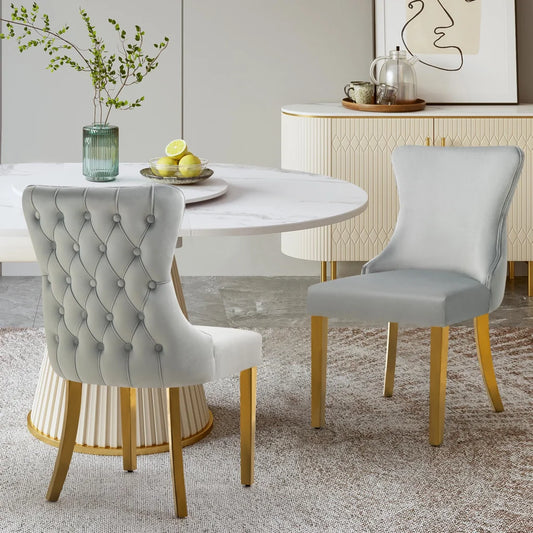 Dining Chairs Set of 2 - Paris Light Grey Velvet & Gold