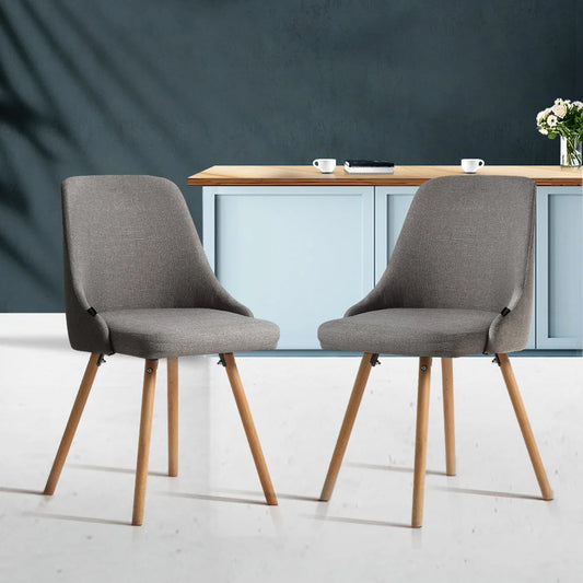 Set of two grey fabric dining chairs