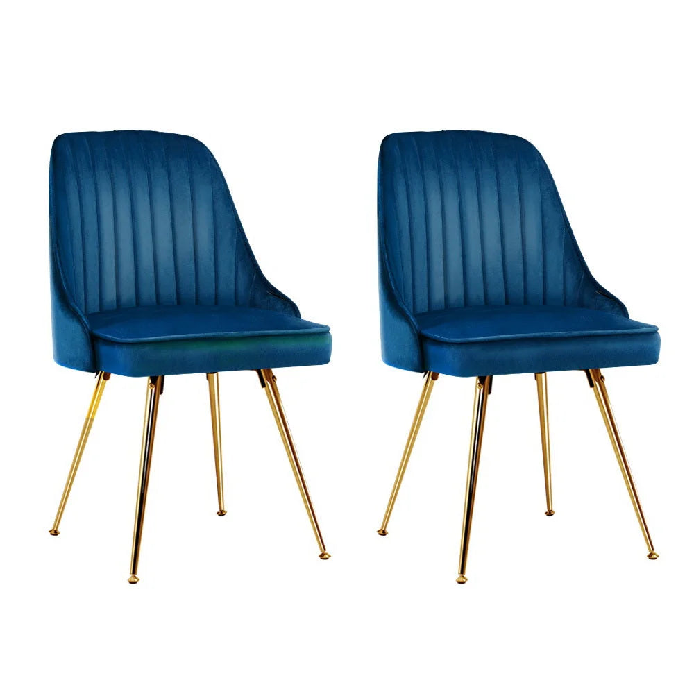 Blue metal dining chair set with cushioned seat and curved backrest
