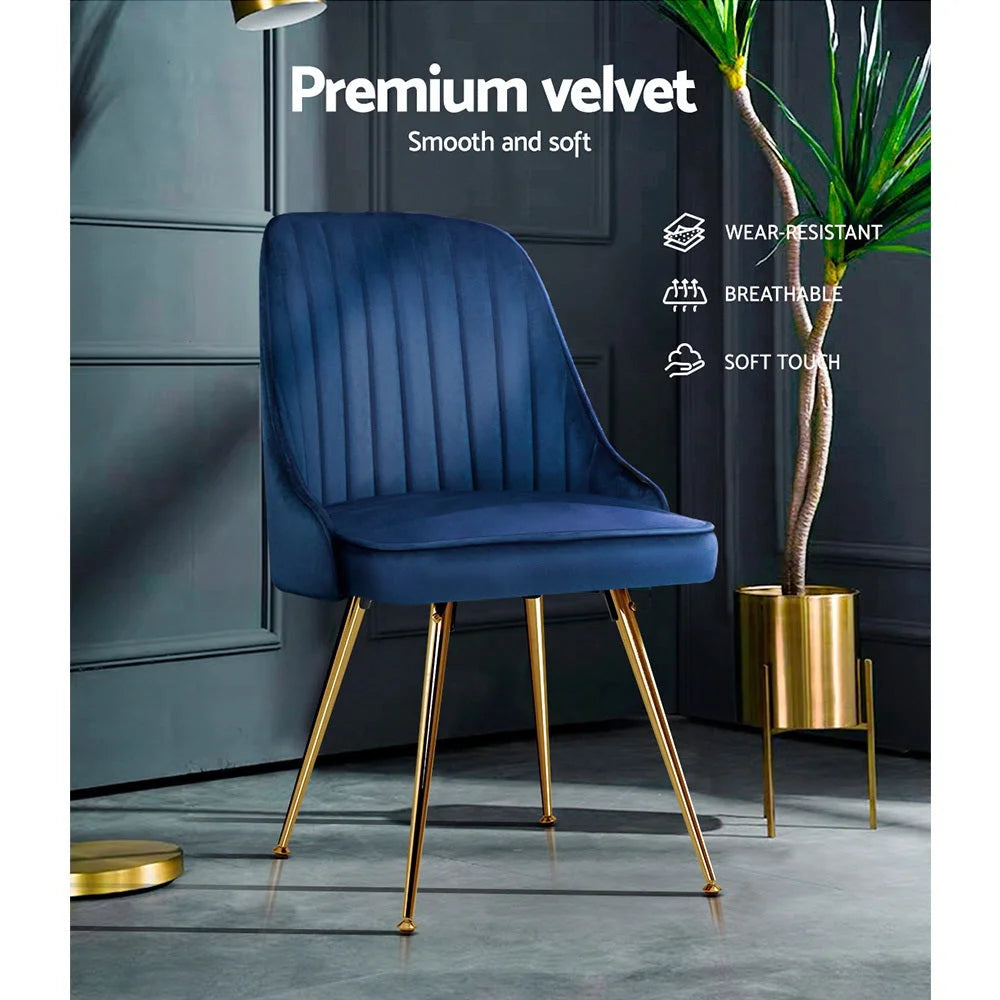 Blue metal dining chair set with chair legs and seat detailing