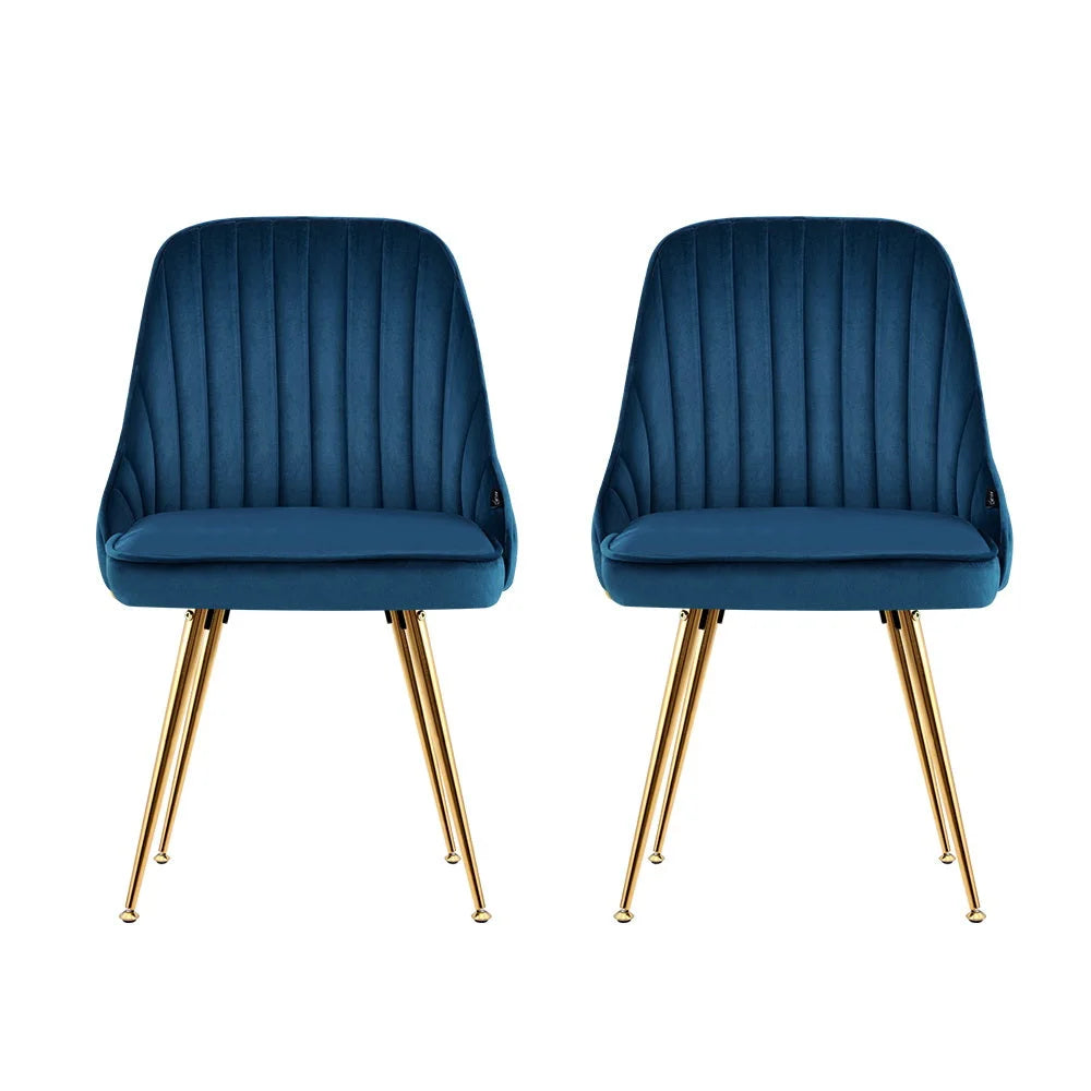 Blue metal dining chair set with seat padding and sturdy legs
