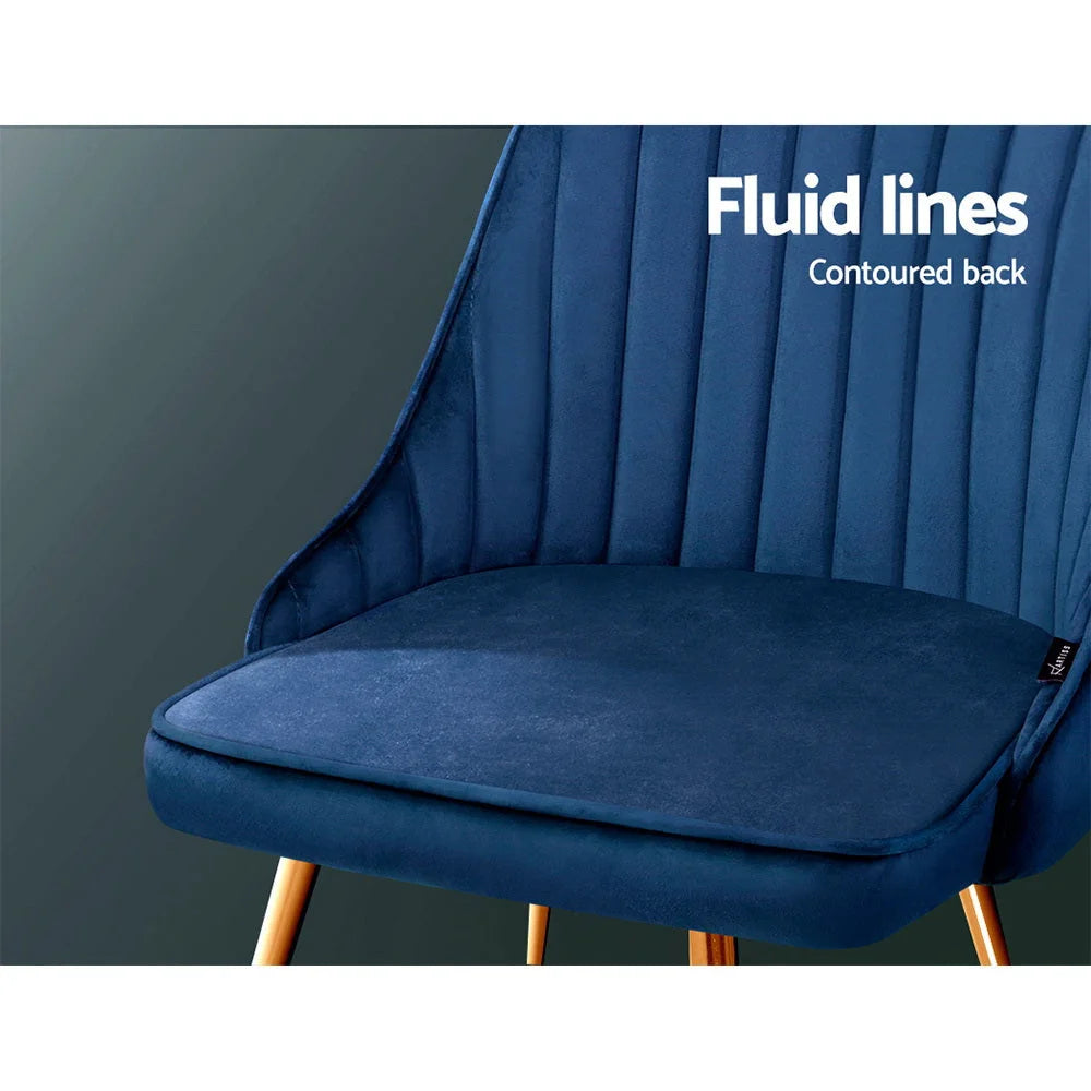 Blue metal dining chair set with shaped seat and supportive backrest