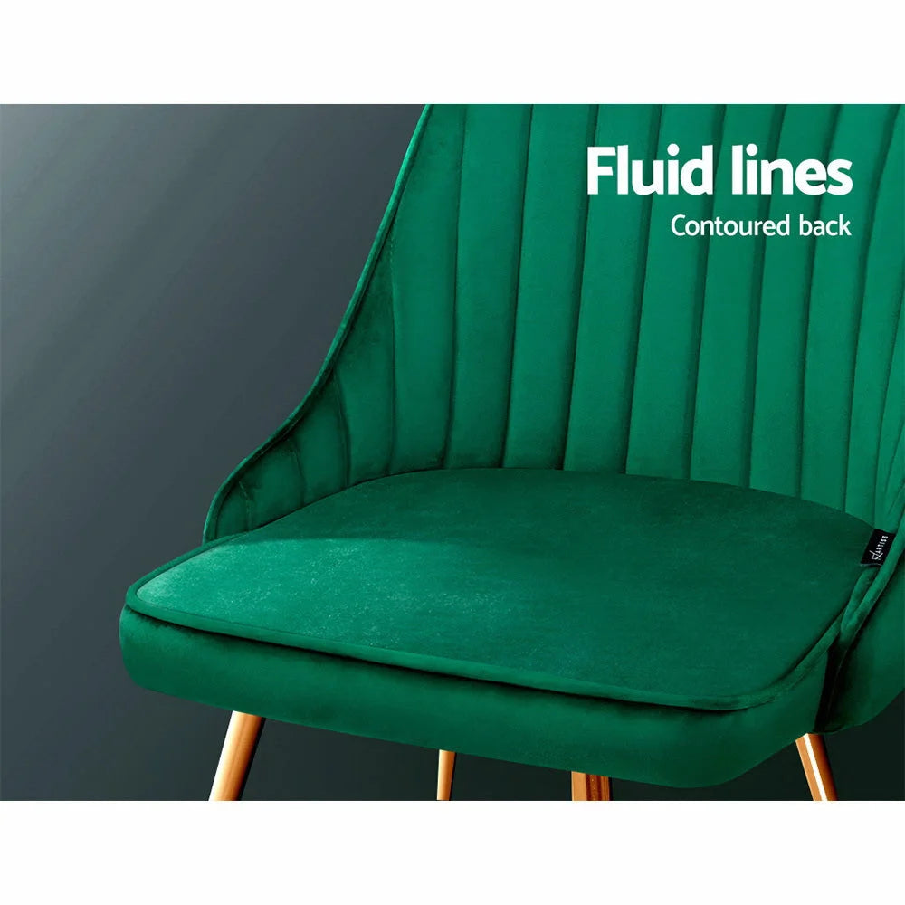 Green metal dining chair set with chair legs and seat detailing