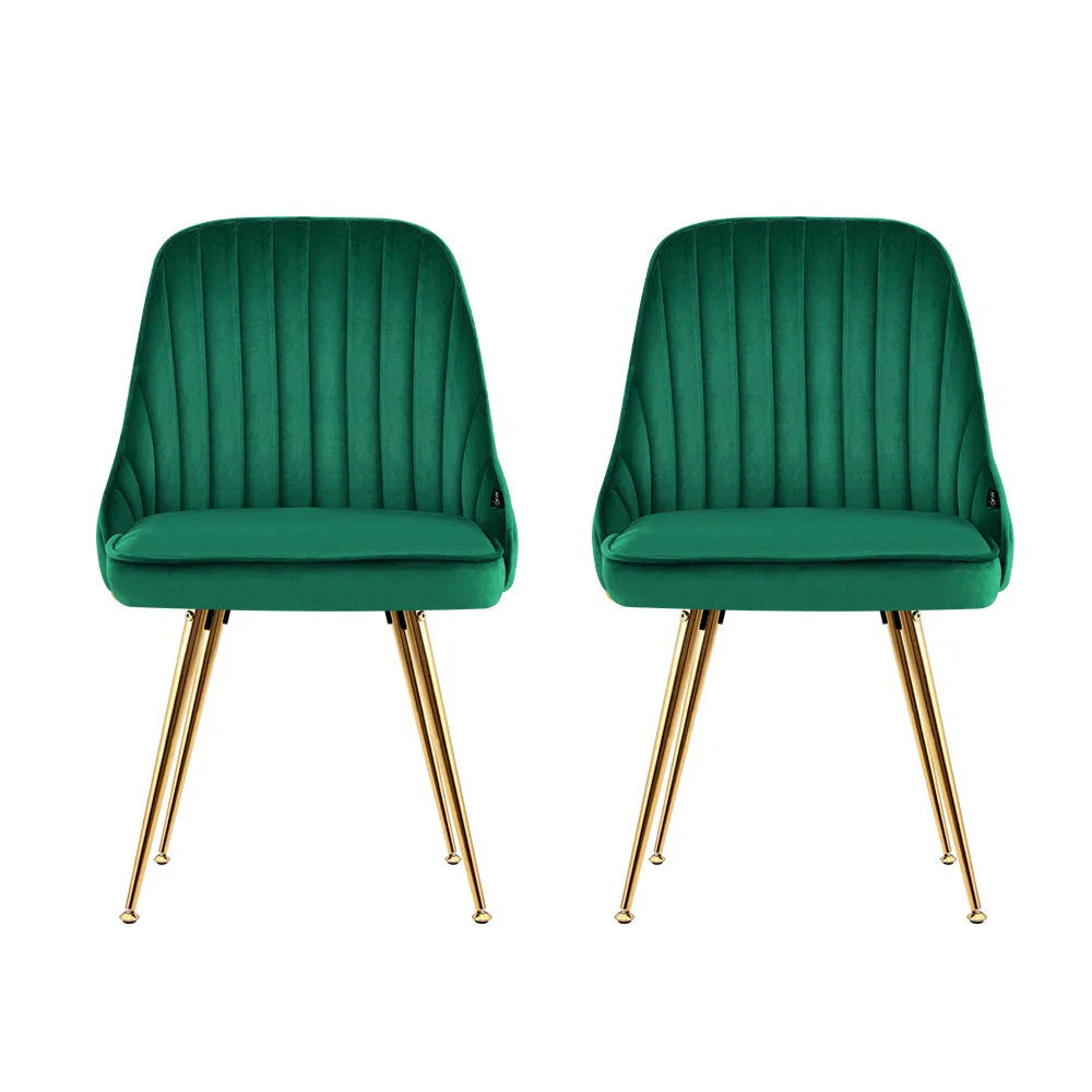 Green metal dining chair set with seat padding and sturdy legs
