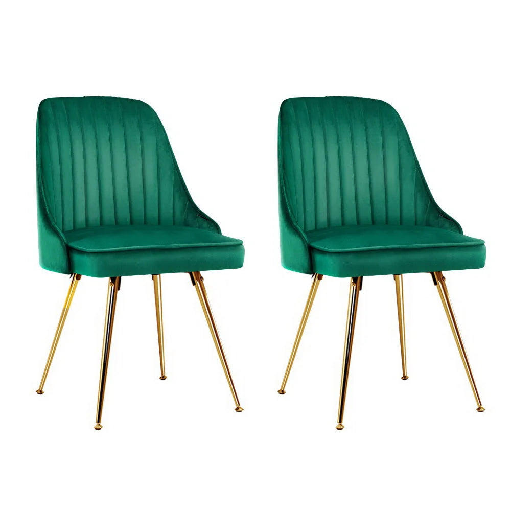 Green metal dining chair set with woven seat and timber frame