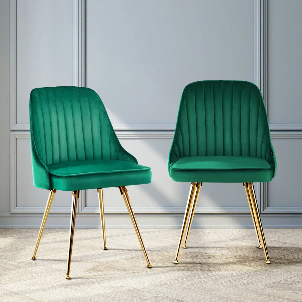 Green velvet dining chair set