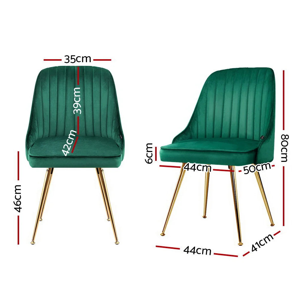 Green metal dining chair set with cushioned seat and curved backrest
