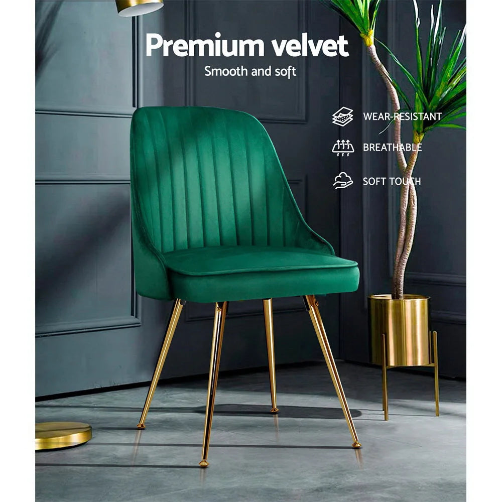 Green metal dining chair set with counter-height legs and footrest