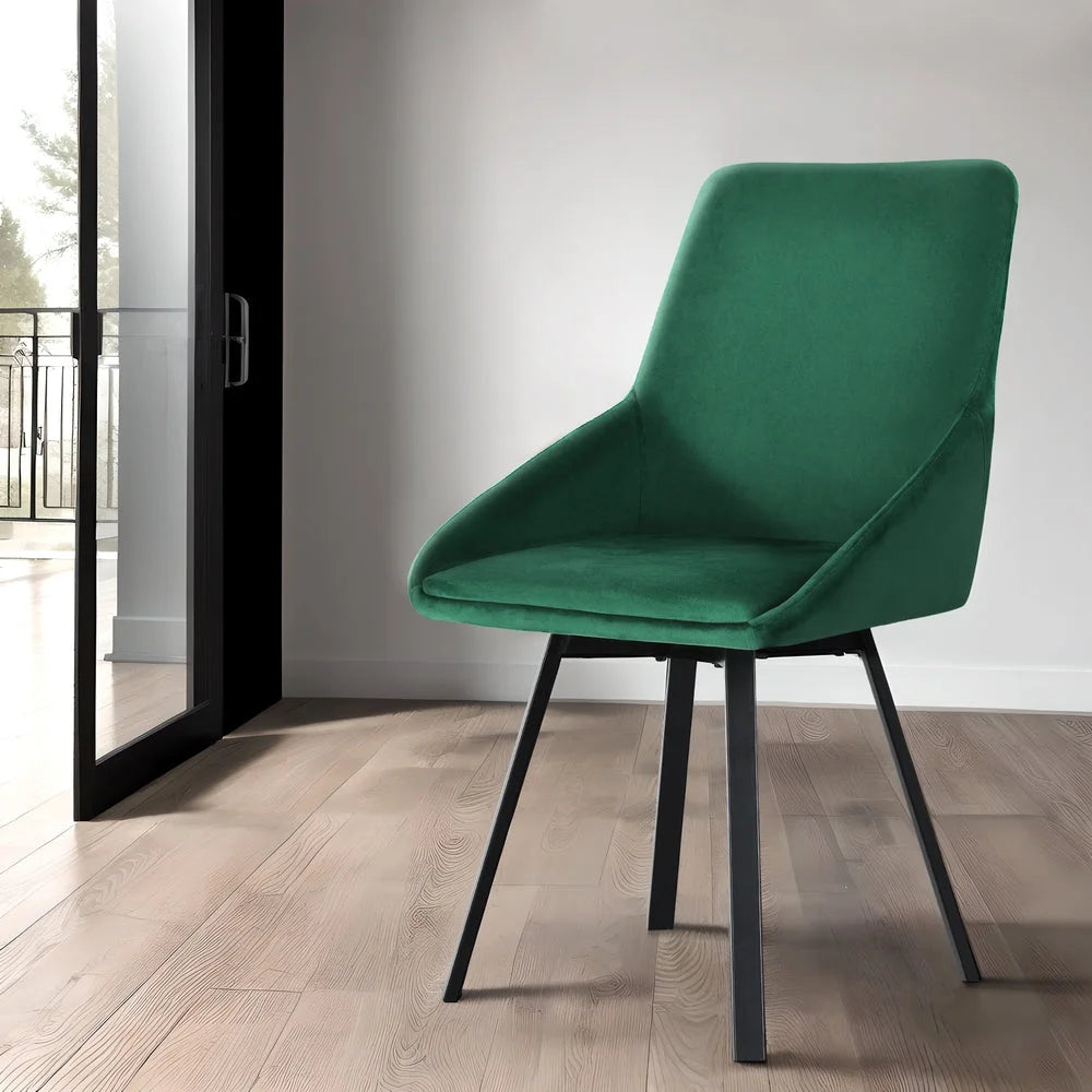 Dining Chairs Set of 2 Velvet Upholstered - Green Cafe