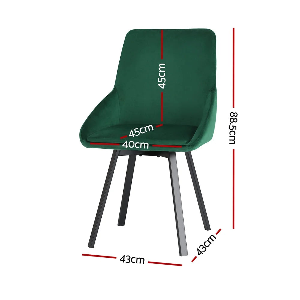Dining Chairs Set of 2 Velvet Upholstered - Green Cafe