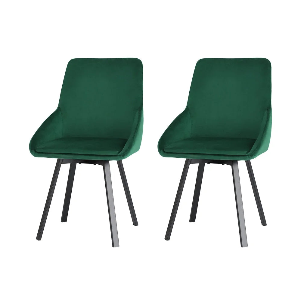 Dining Chairs Set of 2 Velvet Upholstered - Green Cafe