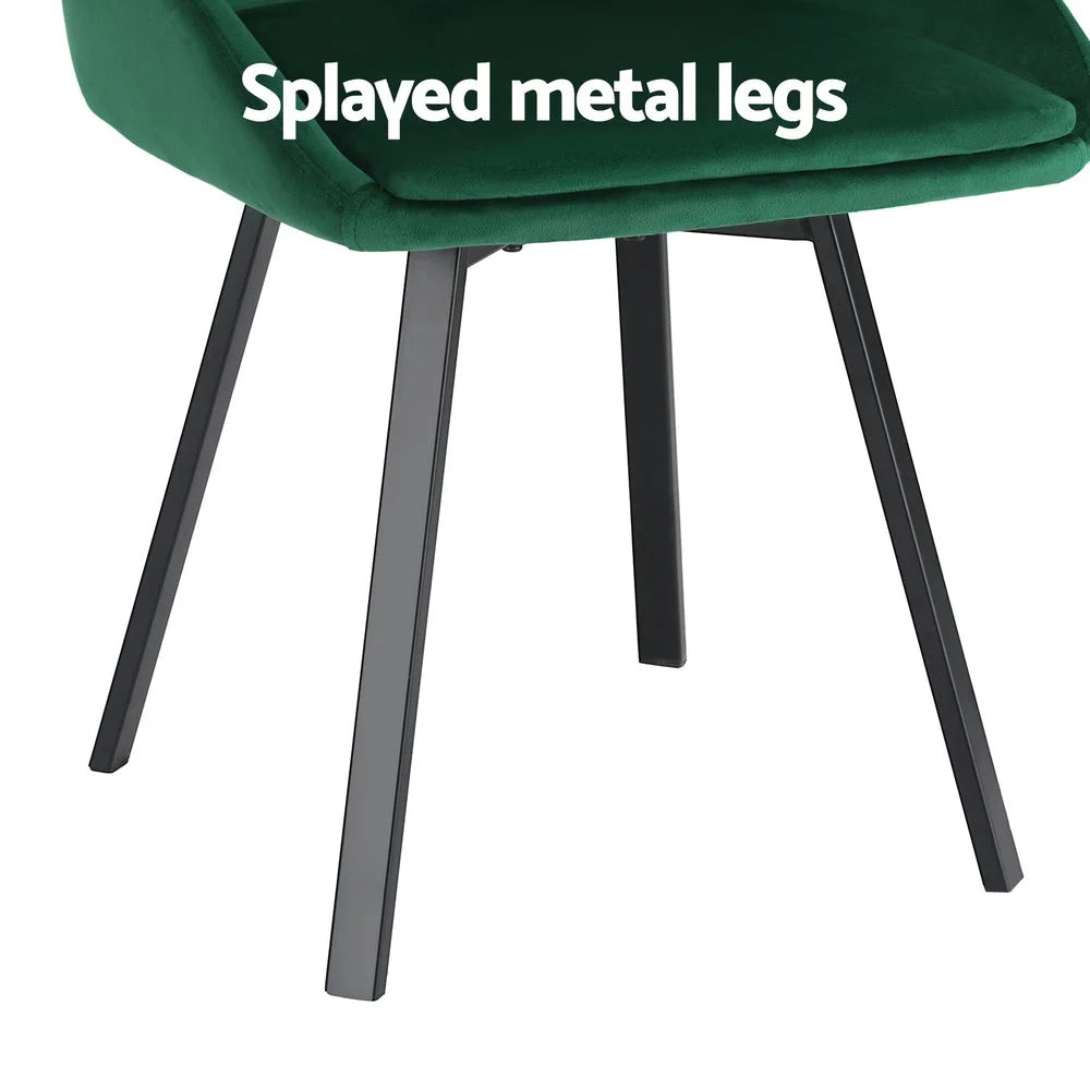 Dining Chairs Set of 2 Velvet Upholstered - Green Cafe