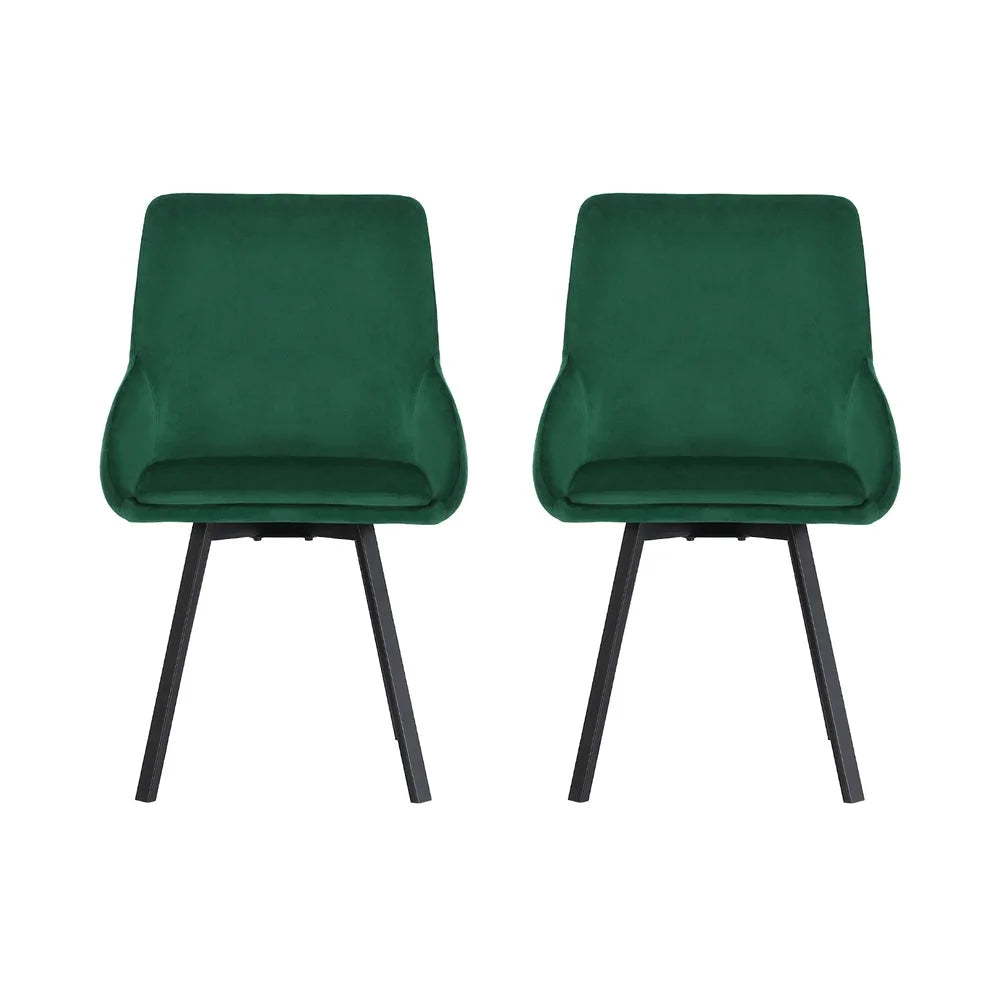 Dining Chairs Set of 2 Velvet Upholstered - Green Cafe