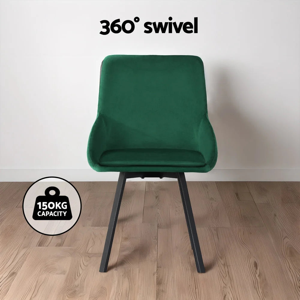 Dining Chairs Set of 2 Velvet Upholstered - Green Cafe