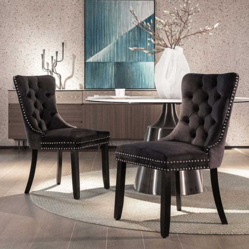 Dining Chairs Set of 2 Velvet Upholstered Tufted Kitchen