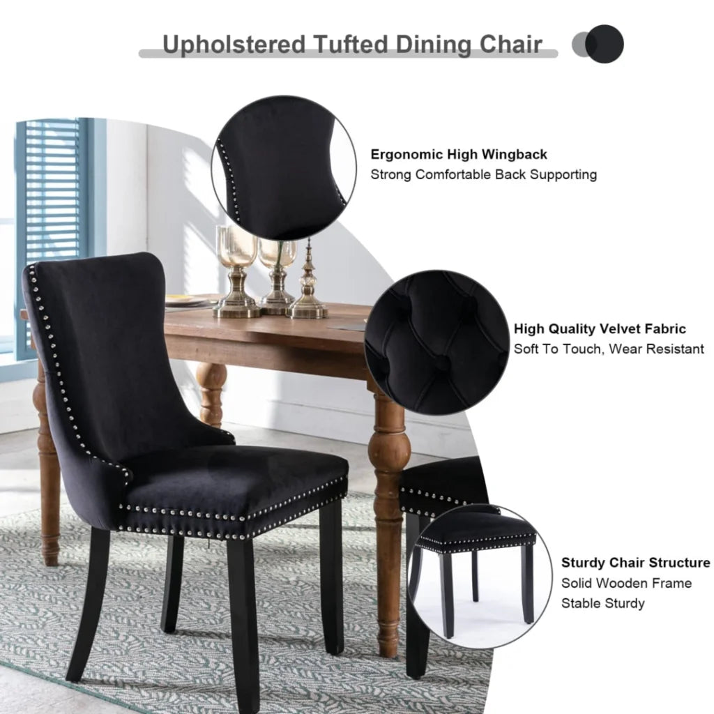 Dining Chairs Set of 2 Velvet Upholstered Tufted Wingback