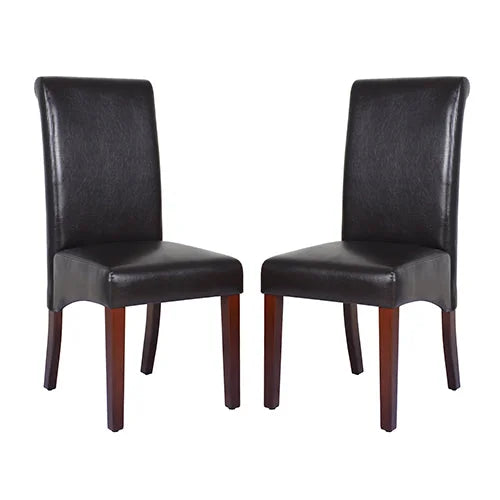 Dining Chairs Set of 2 Wooden Frame Black Leatherette