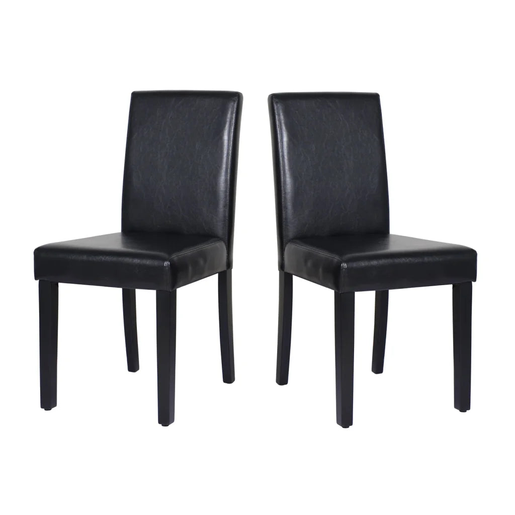 Dining Chairs Set of 2 Wooden Frame Black Leatherette
