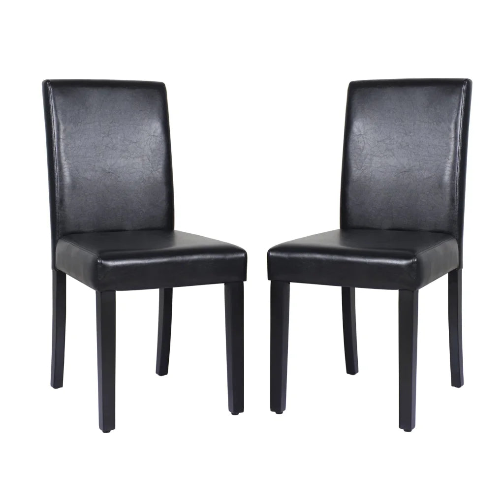 Dining Chairs Set of 2 Wooden Frame Black Leatherette