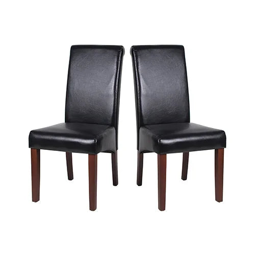 Dining Chairs Set of 2 Wooden Frame Black Leatherette