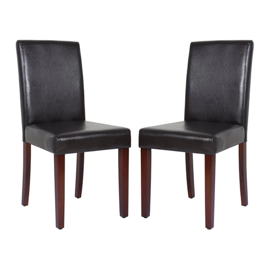 Dining Chairs Set of 2 Wooden Frame Brown Leatherette