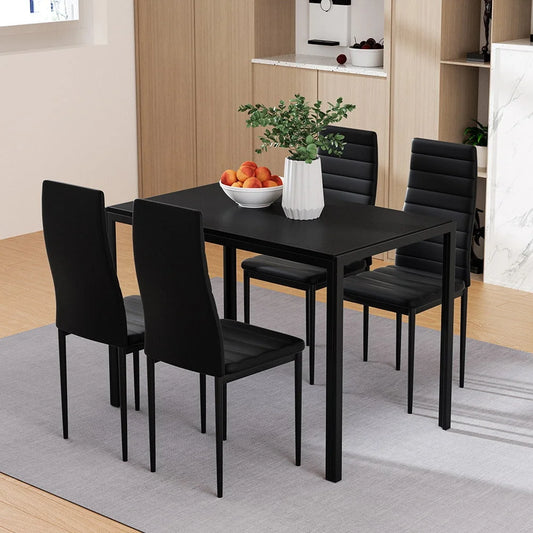 Dining Set Table and 4 Chairs - Set of 5 Black