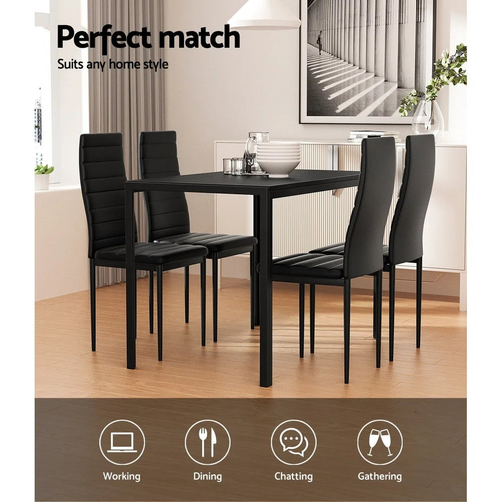 Dining Set Table and 4 Chairs - Set of 5 Black