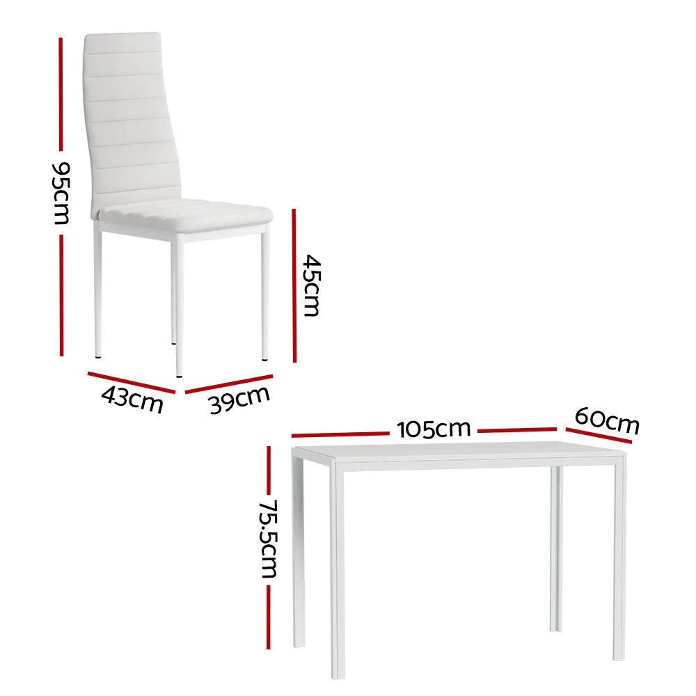 Dining Set Table and 4 Chairs - Set of 5 White