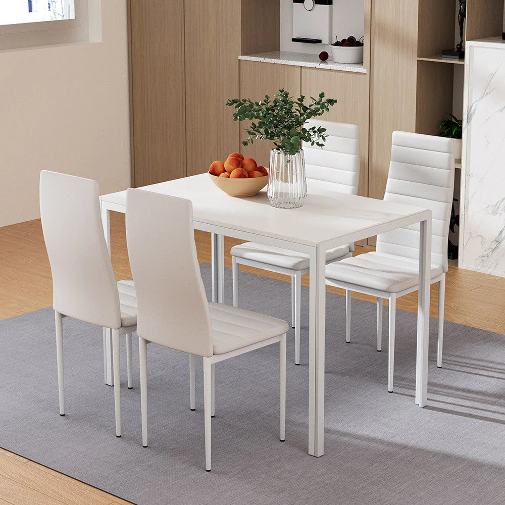 Dining Set Table and 4 Chairs - Set of 5 White