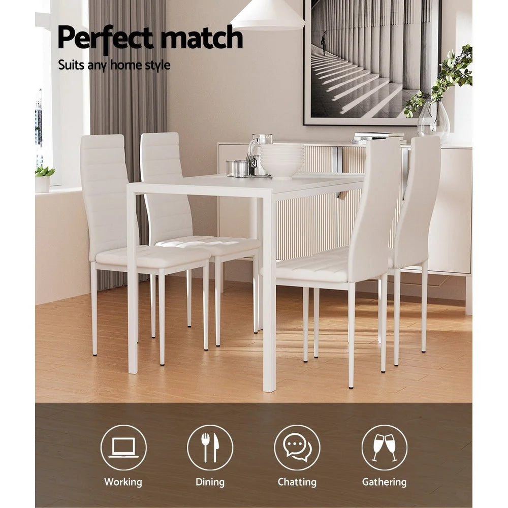 Dining Set Table and 4 Chairs - Set of 5 White